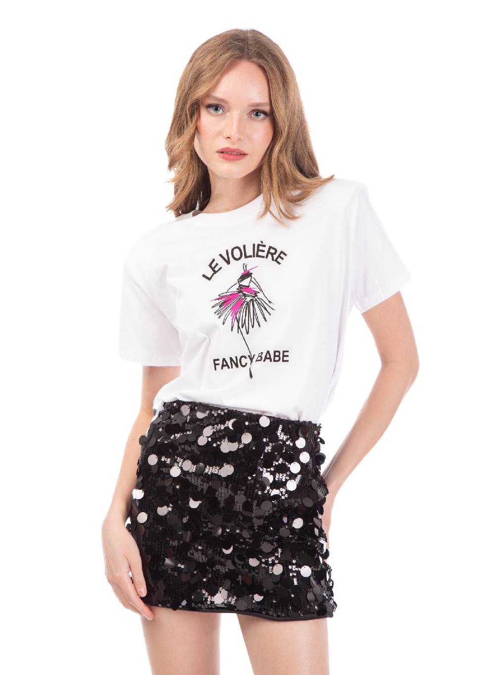 Le Volière T-shirt bianca con stampa 'Le Volière fancy babe' Vendita Economica