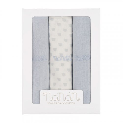 Nanán Set 3 pz mussola azzurro 80x80 cm Qualità Garantita