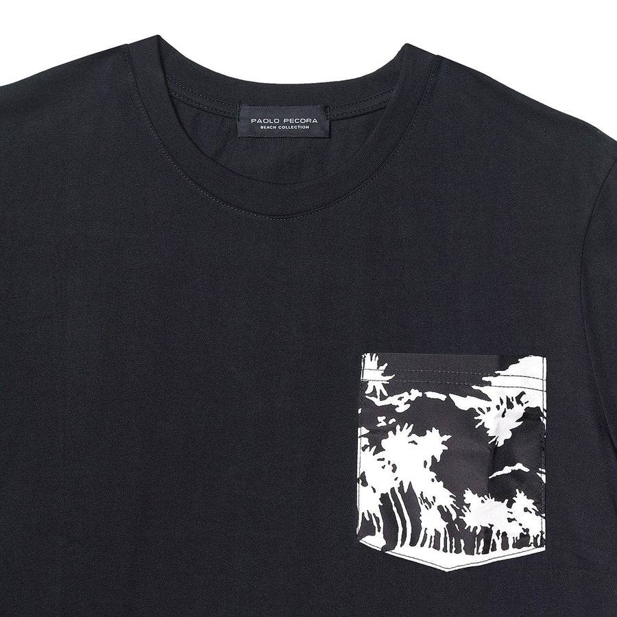 Paolo Pecora T-Shirt Girocollo Nera con Taschino Stampato Saldi Di Fabbrica