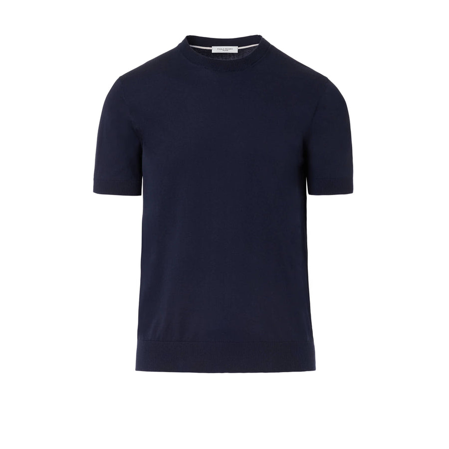 Paolo Pecora Maglia Girocollo in Puro Cotone Extrafine - Blu Navy Pezzi Unici