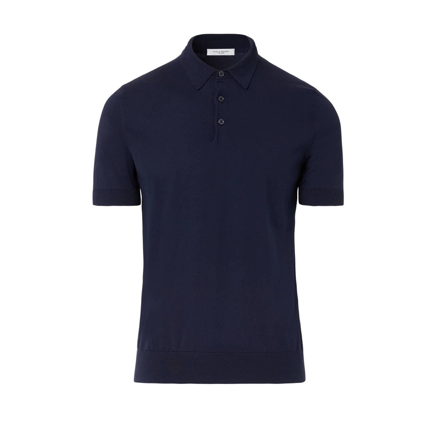 Paolo Pecora Polo Manica Corta in Cotone Extrafine - Blu Navy Qualità Garantita