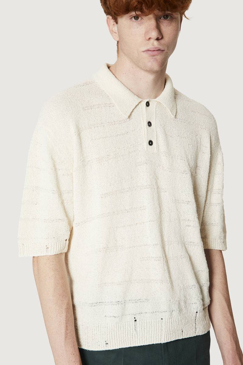 ﻿Paura ADAM KNIT POLO SHIRT OFF WHITE Spedizione Gratuita