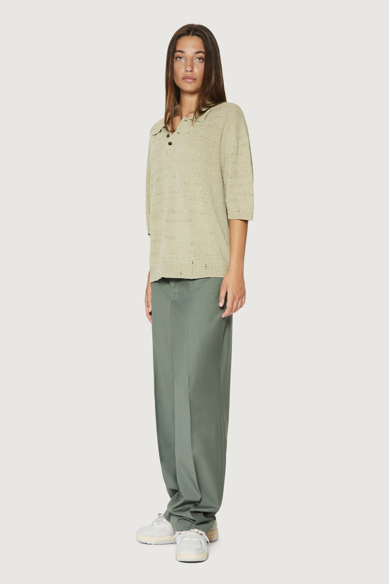 Paura ADAM KNIT POLO SHIRT SAGE Pezzi Unici