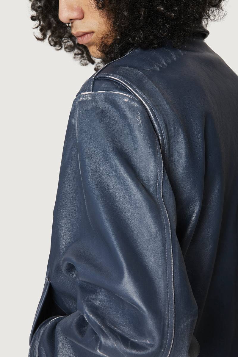 Paura EFREM LEATHER JACKET BLUE Vendita Economica