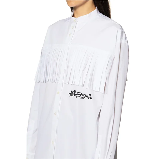 PALM ANGELS CAMICIA IN COTONE LOGO DESERT E FRANGE Vendita Calda
