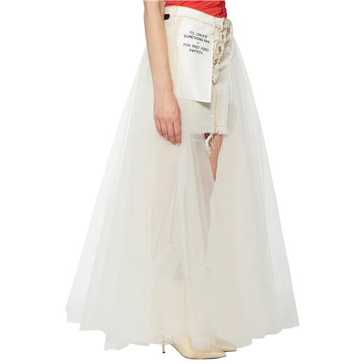 BEN TAVERNITI UNRAVEL GONNA LUNGA IN DENIM E TULLE In Saldo