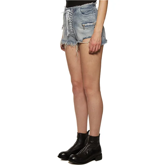 BEN TAVERNITI UNRAVEL SHORTS IN DENIM LACE UP Vendita Calda