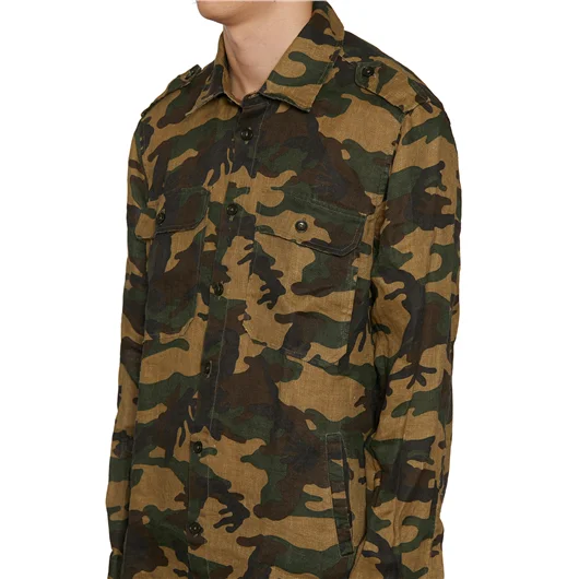 DANIELE ALESSANDRINI CAMICIA CAMOUFLAGE IN LINO Promozione Limitata