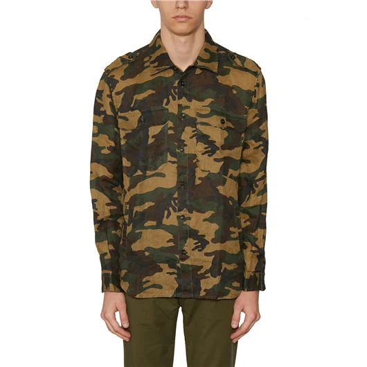 DANIELE ALESSANDRINI CAMICIA CAMOUFLAGE IN LINO Promozione Limitata