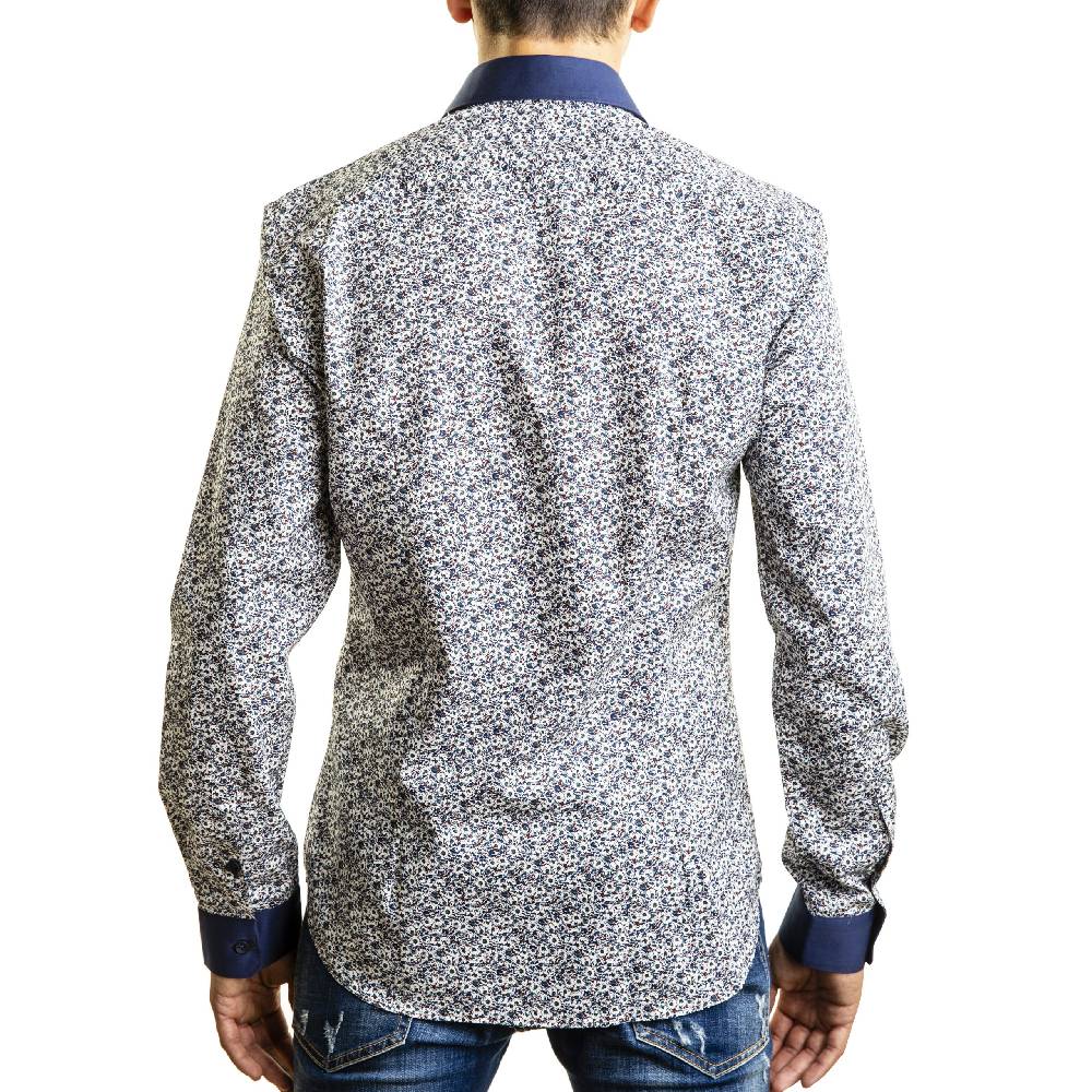 Poggianti Camicia fantasia collo e polsi in contrasto Vendite Flash