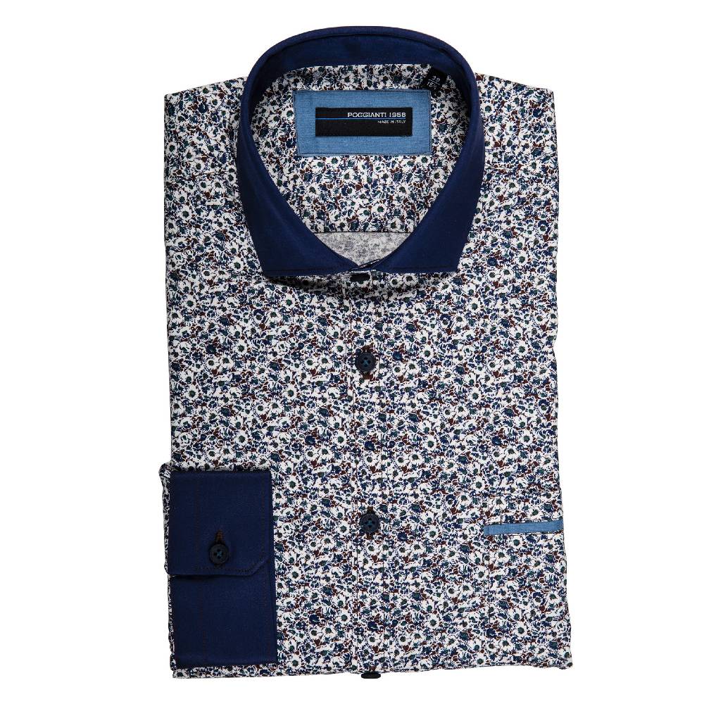 Poggianti Camicia fantasia collo e polsi in contrasto Vendite Flash