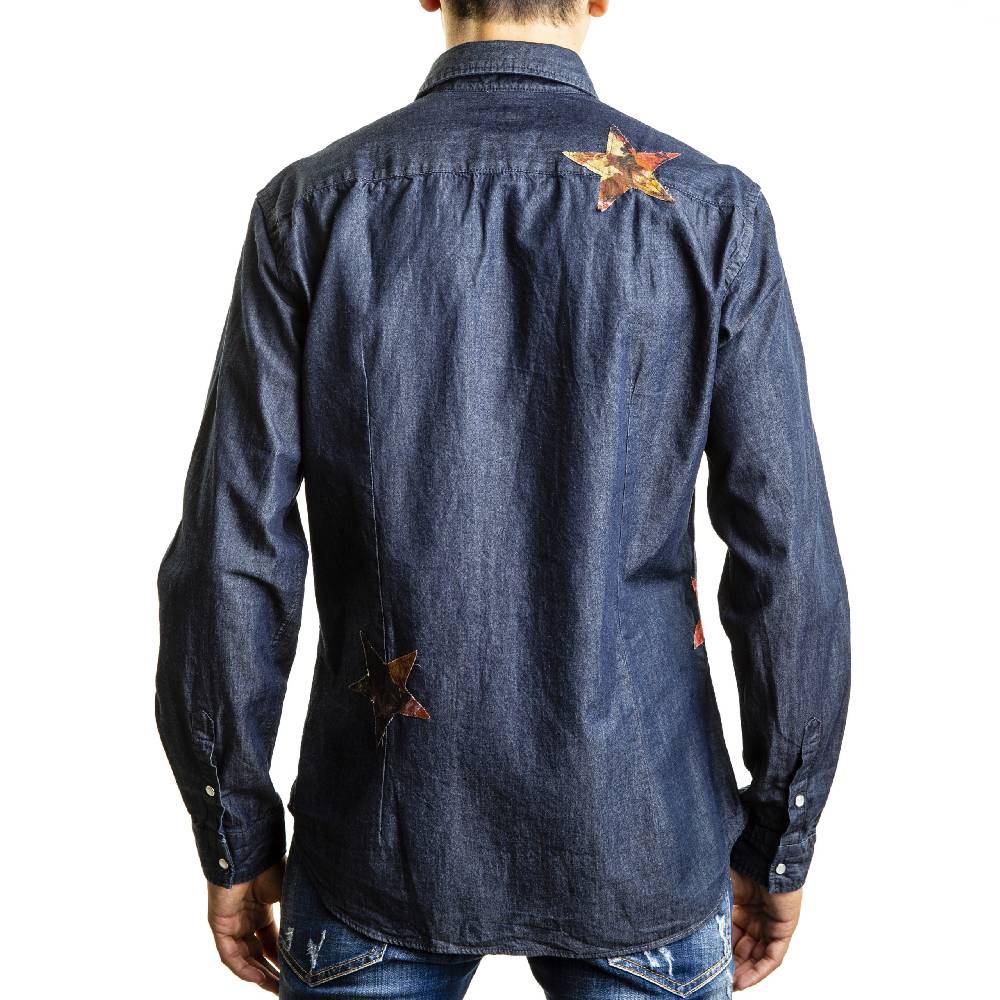 Poggianti Camicia Denim con stelle patchwork Spedizione Gratuita
