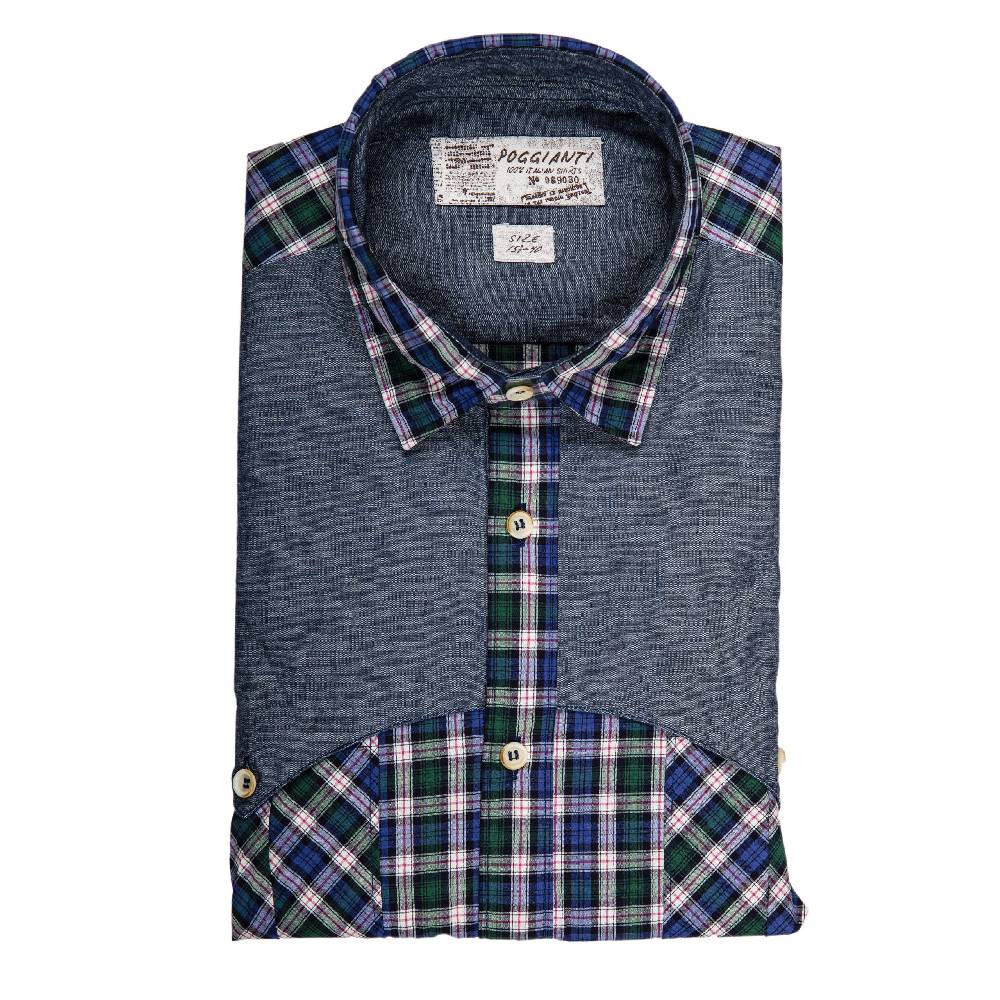 Poggianti Camicia Quadri con contrasti in denim Pezzi Unici