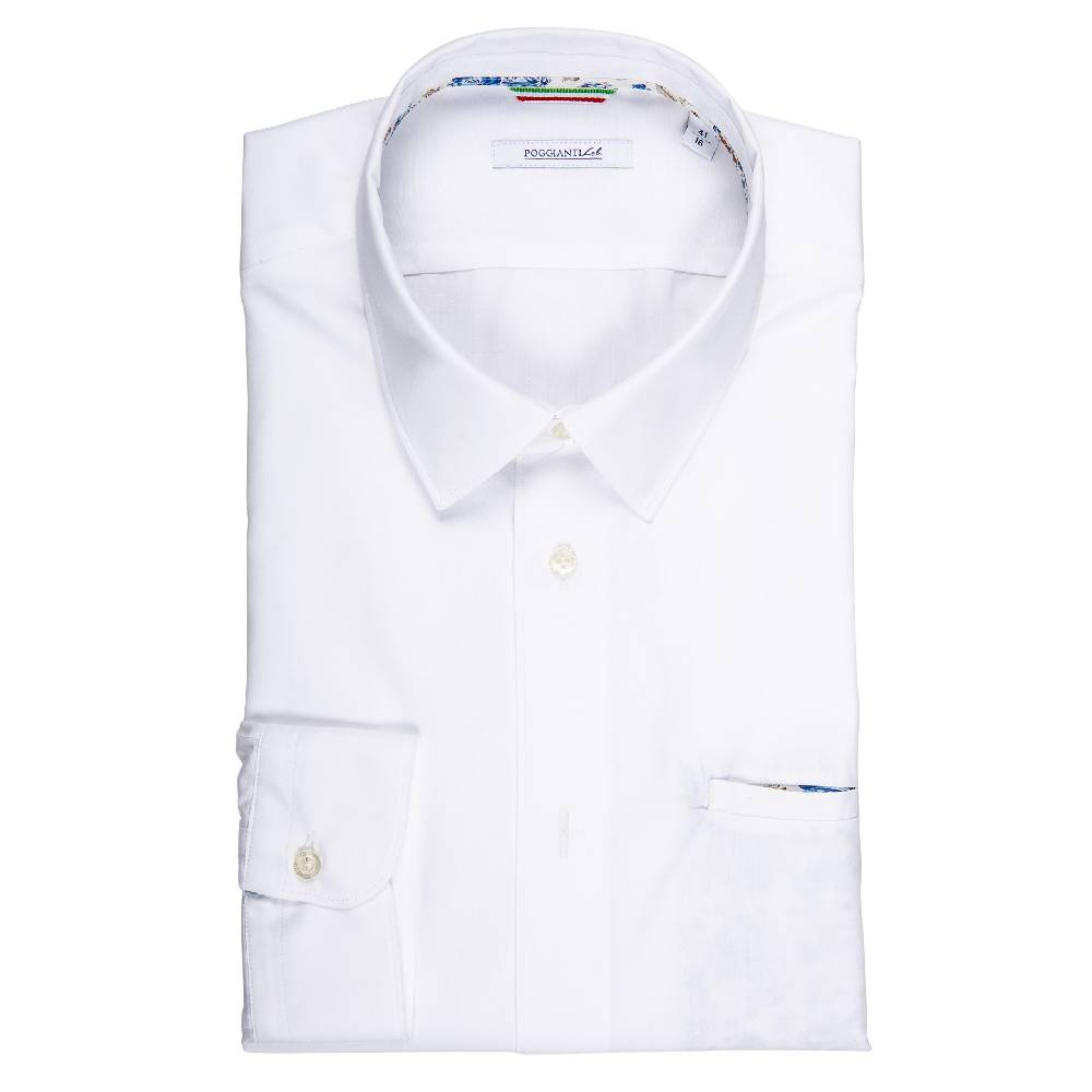 Poggianti Camicia Bianca con contrasti fantasia Soddisfazione Garantita