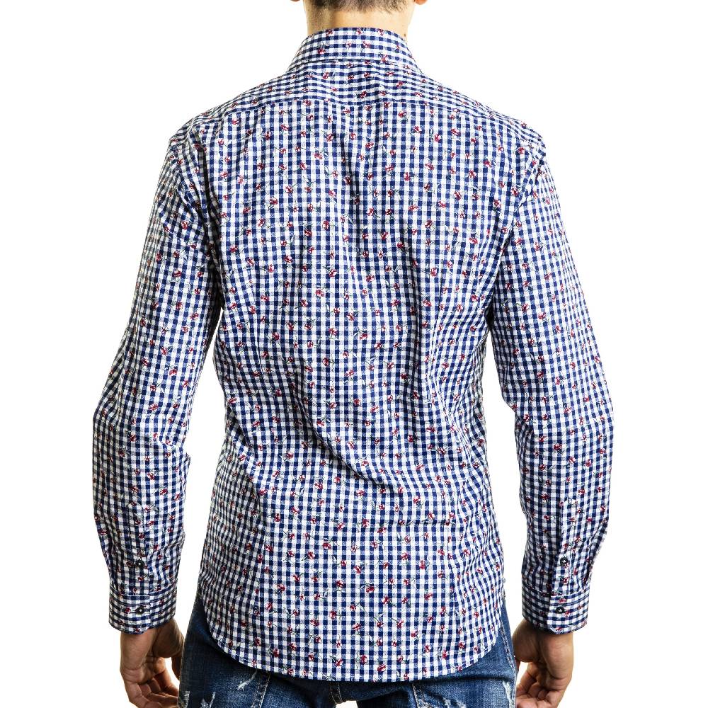 Poggianti Camicia Fantasia su base Quadri Qualità Garantita