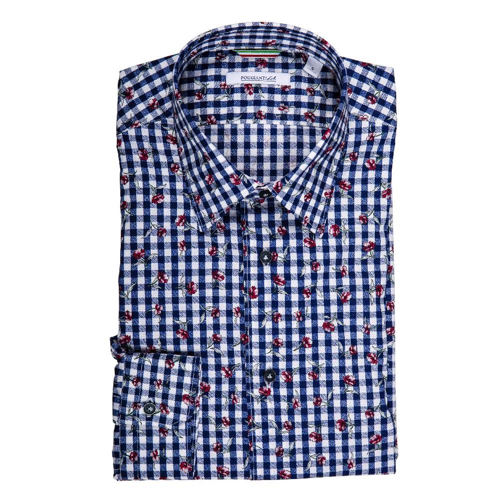 Poggianti Camicia Fantasia su base Quadri Qualità Garantita