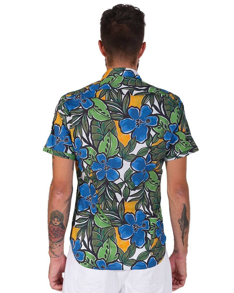 Poggianti Camicia Fantasia Collo Morbido azzurro Italy