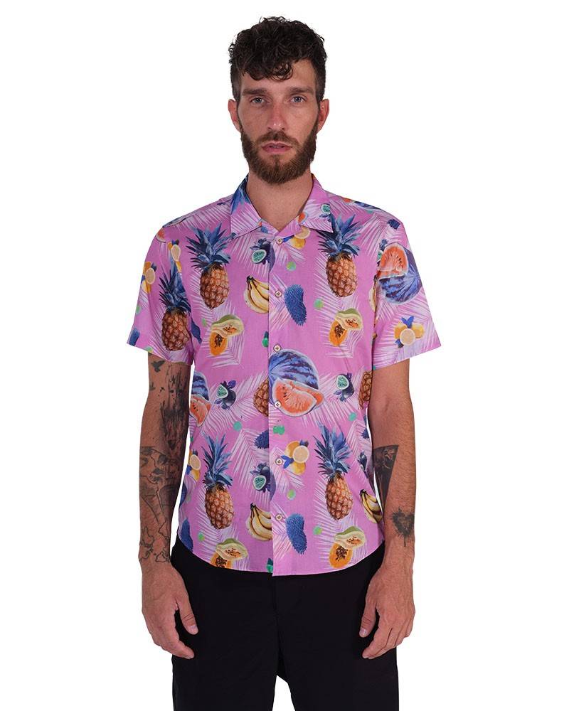 Poggianti Camicia Fantasia Collo Morbido Rosa Italia
