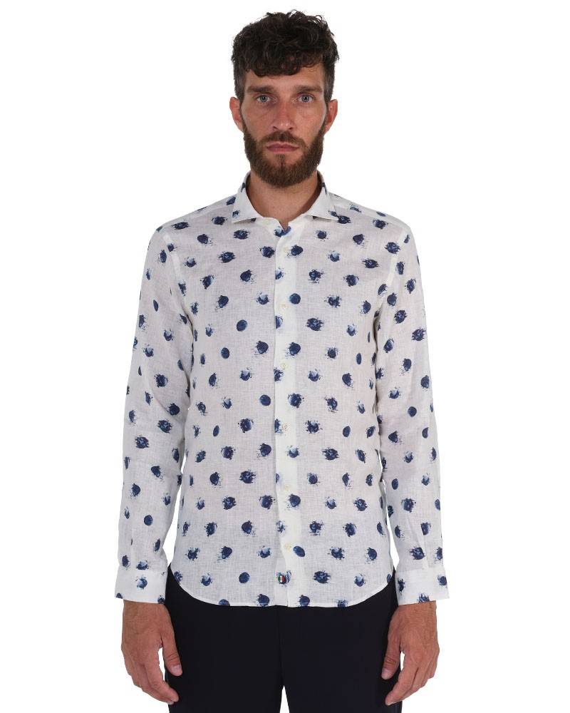 Poggianti Camicia Fantasia Collo Morbido Bianco In Linea