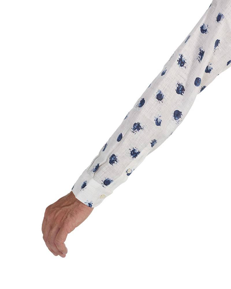 Poggianti Camicia Fantasia Collo Morbido Bianco In Linea