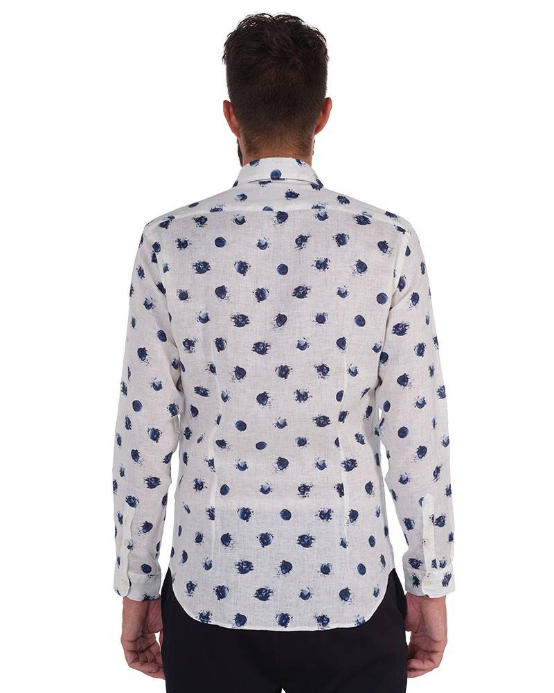 Poggianti Camicia Fantasia Collo Morbido Bianco In Linea