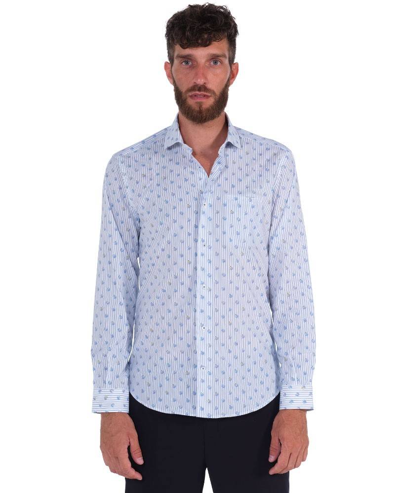 Poggianti Camicia Fantasia Collo Morbido Azzurro/Bianco Nuovo