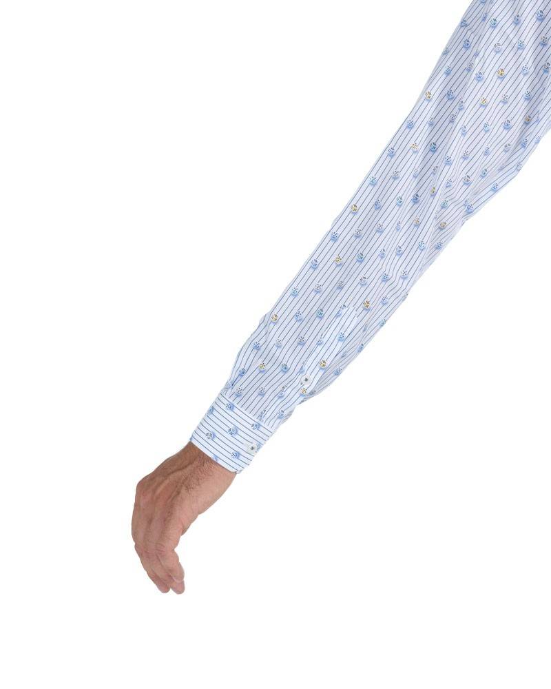 Poggianti Camicia Fantasia Collo Morbido Azzurro/Bianco Nuovo