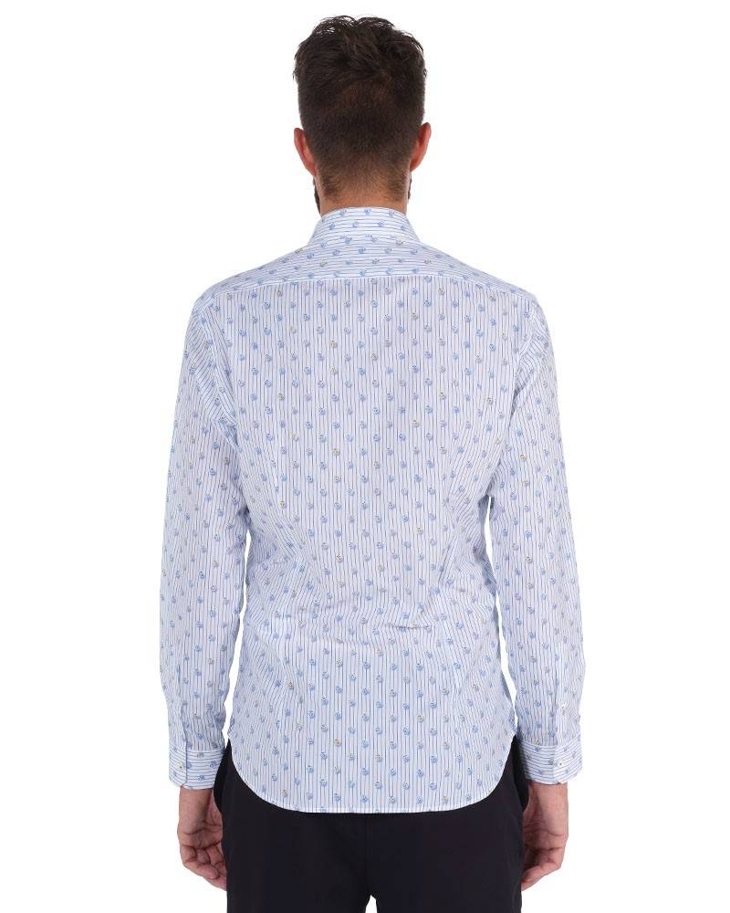 Poggianti Camicia Fantasia Collo Morbido Azzurro/Bianco Nuovo
