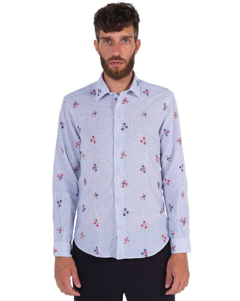 Poggianti Camicia Fantasia Collo Morbido azzurro Vendita