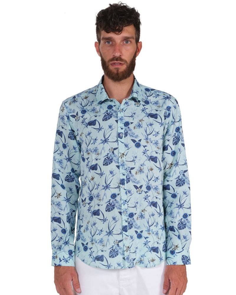 Poggianti Camicia Fantasia Collo Morbido Verde Promozione