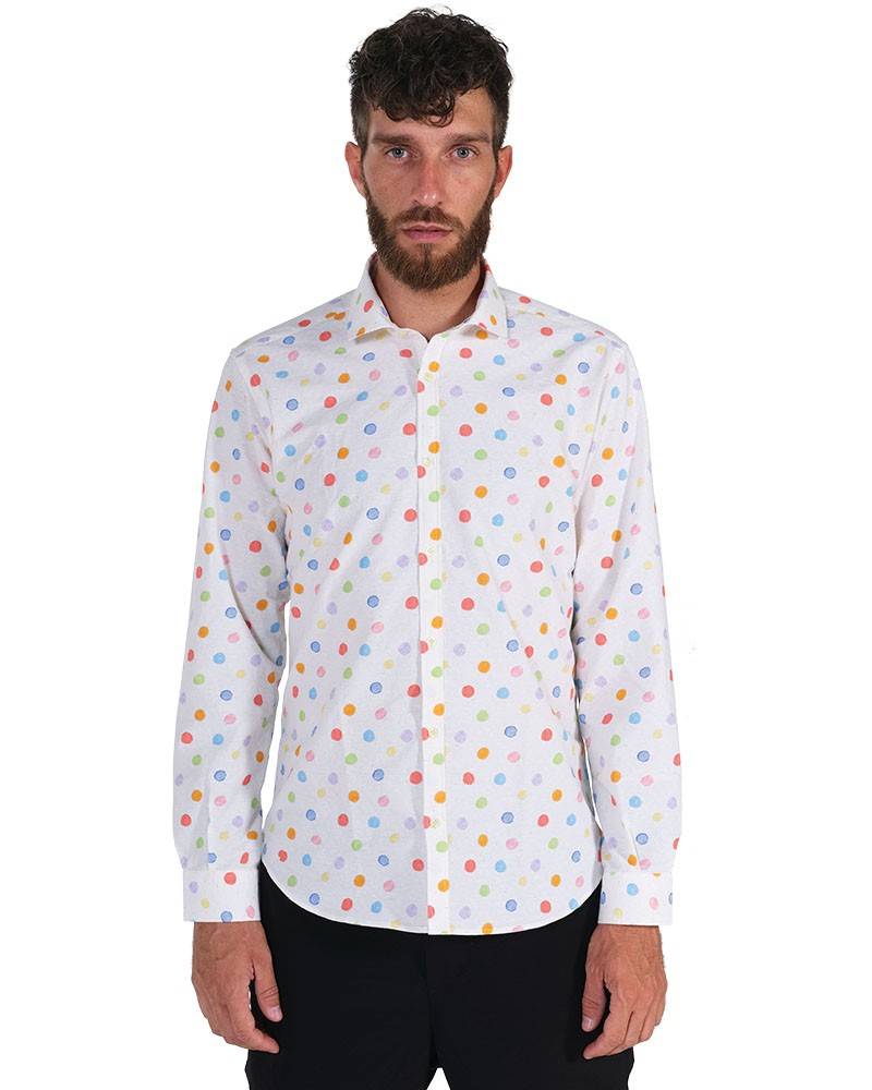 Poggianti Camicia Fantasia Collo Morbido Bianco Qualità Garantita