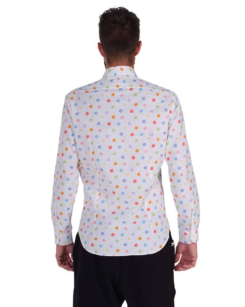 Poggianti Camicia Fantasia Collo Morbido Bianco Qualità Garantita