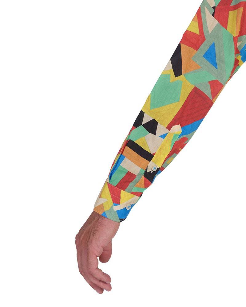 Poggianti Camicia fantasia geometrica multicolor, Collo coreano Shopping Online