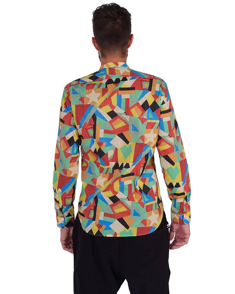 Poggianti Camicia fantasia geometrica multicolor, Collo coreano Shopping Online