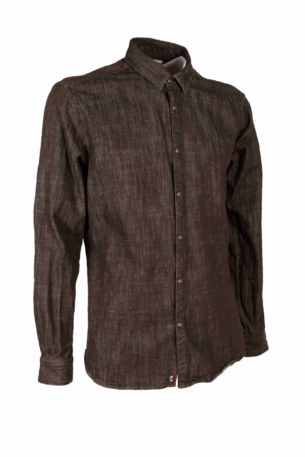 Poggianti Camicia uomo in denim verde militare CHIUSI-66F-233-02 Offerta