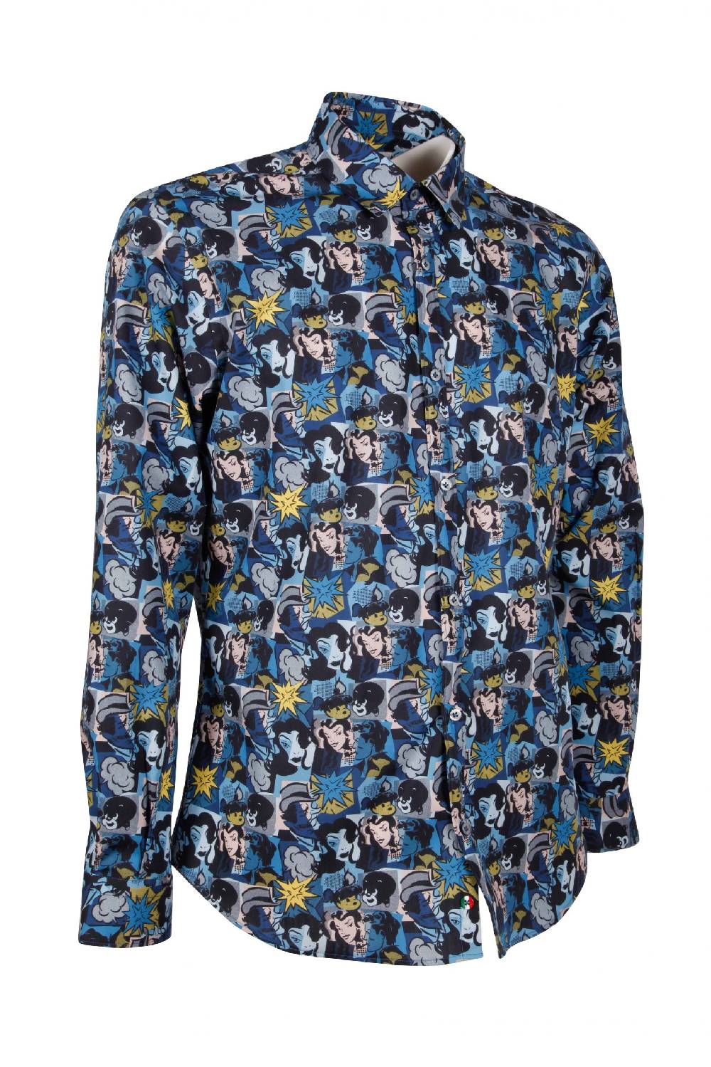 Poggianti Camicia uomo in cotone con stampa fumetti PISA-66F-179-01 In Vendita