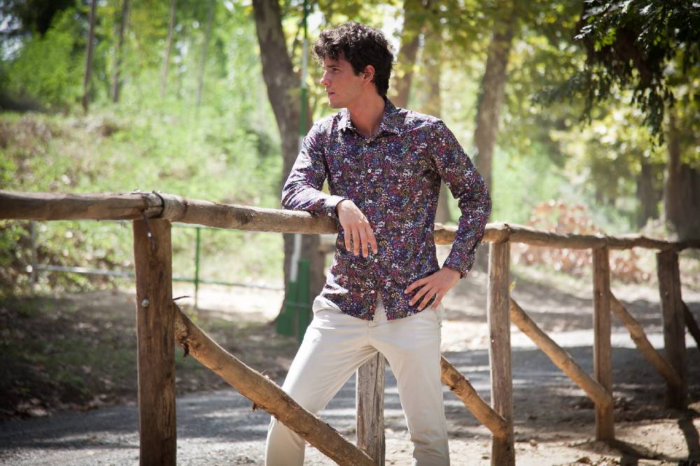 Poggianti Camicia uomo in tessuto tecnico con stampa piccola floreale . ACTIVE. 73-190-01 Vendita Calda
