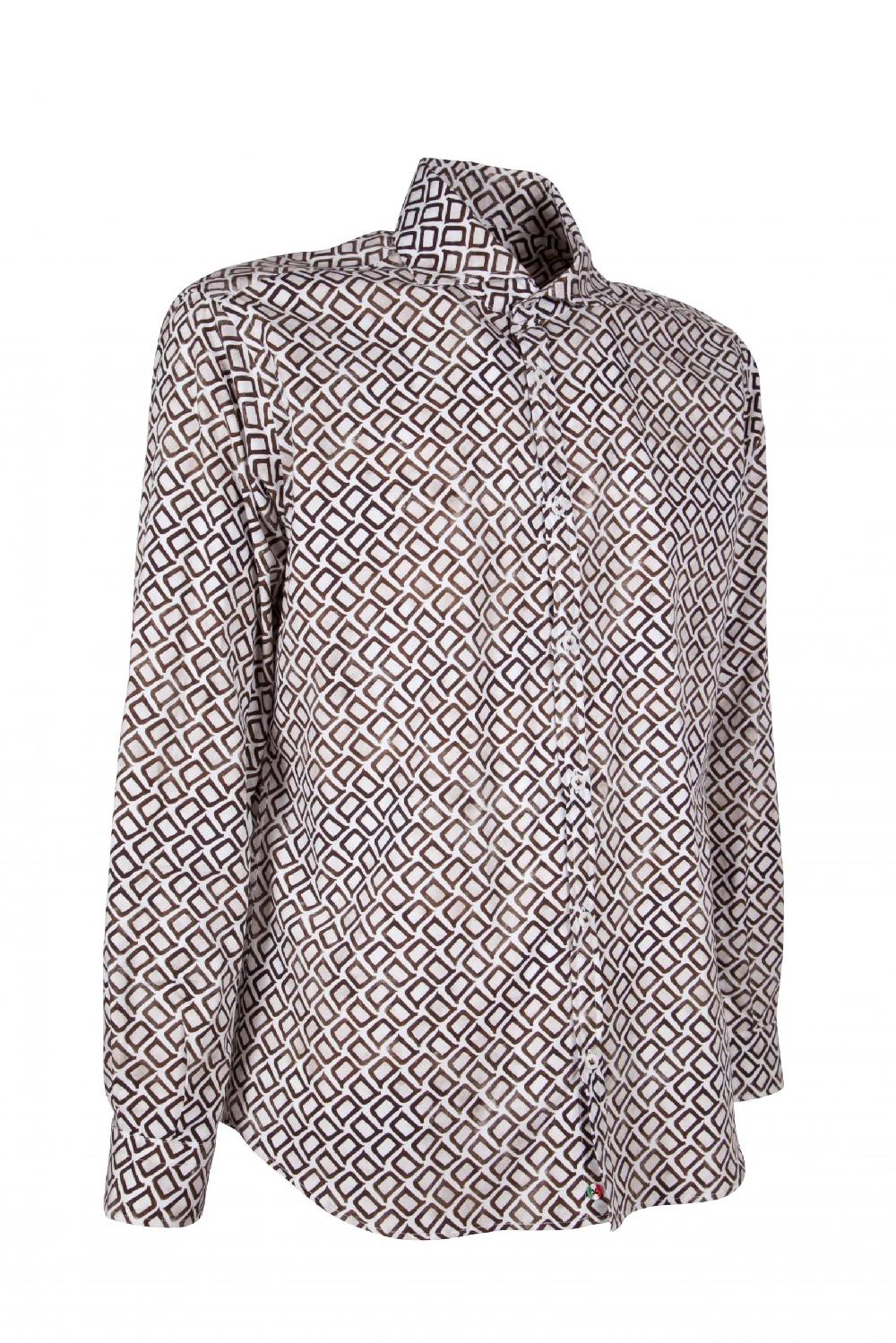 Poggianti Camicia uomo cotone con stampa geometrica PISA-31F-140-01 Vendita Economica