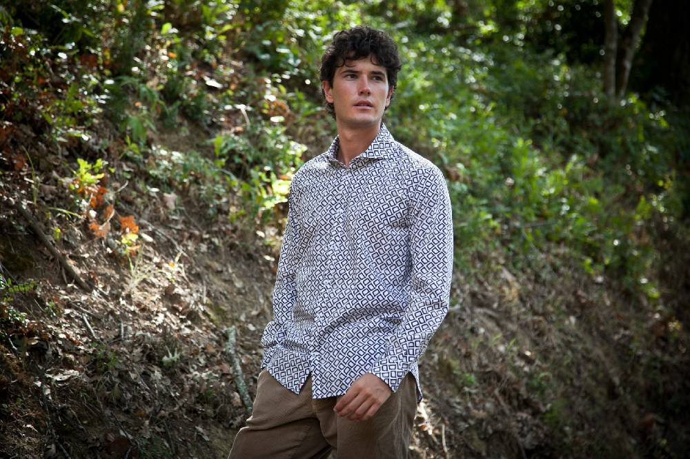 Poggianti Camicia uomo cotone con stampa geometrica PISA-31F-140-01 Vendita Economica