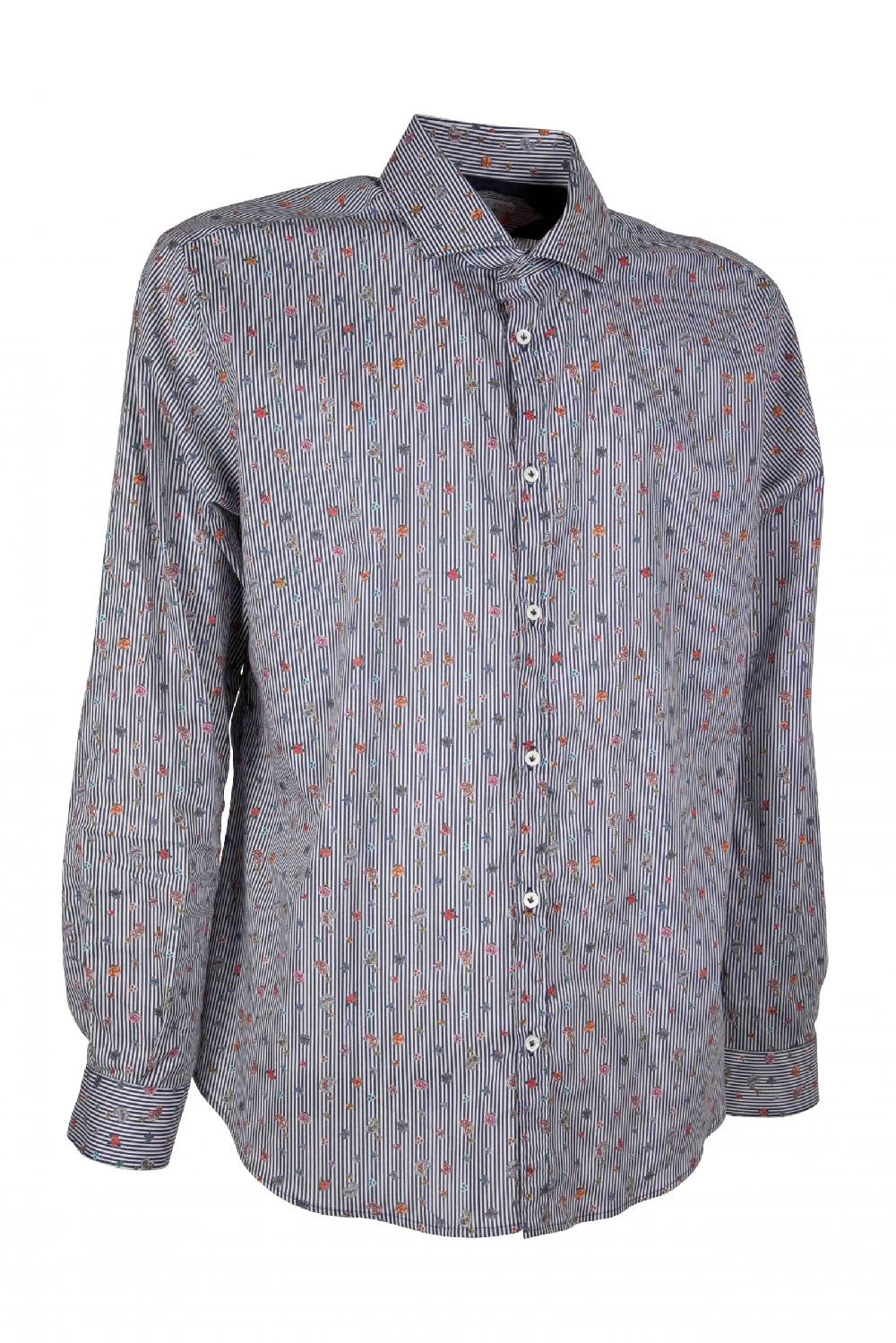 Poggianti Camicia uomo stretch con stampa righe e fiori GIOVI-62M-135-01 Saldi Di Fabbrica