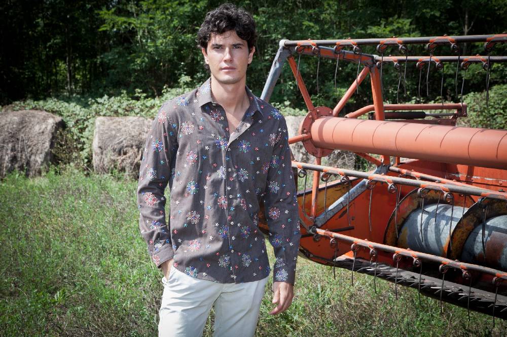 Poggianti Camicia uomo in flanella con ricami FIRENZE-66F-243 In Saldo