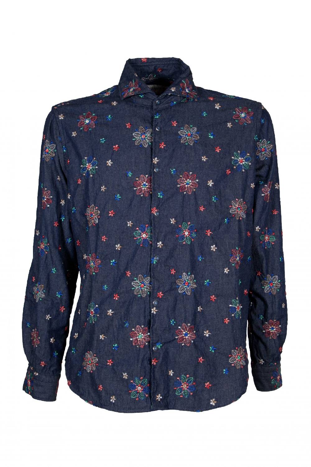 Poggianti Camicia uomo in Denim con Ricami FIRENZE-31W-249-01 Nuova