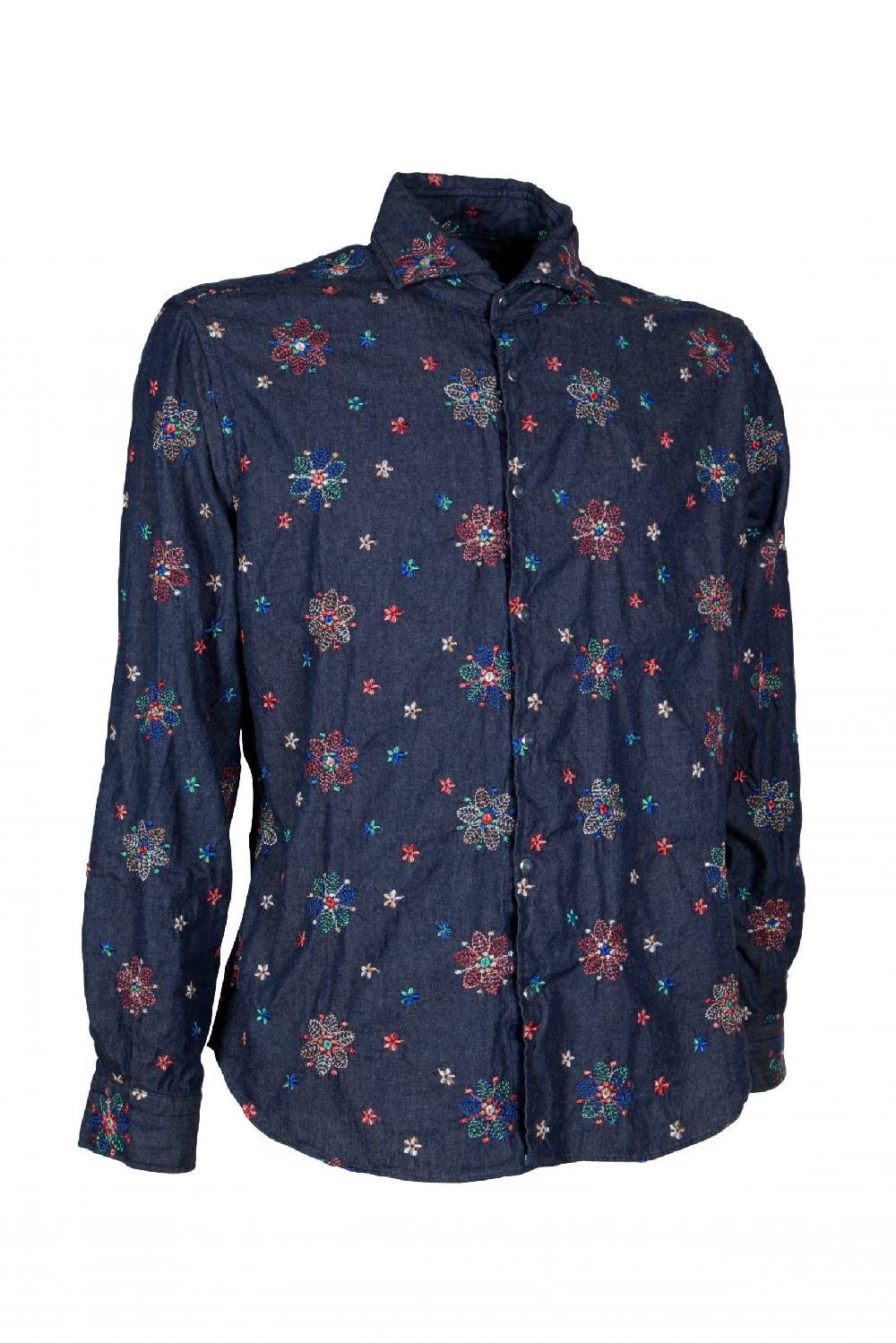 Poggianti Camicia uomo in Denim con Ricami FIRENZE-31W-249-01 Nuova