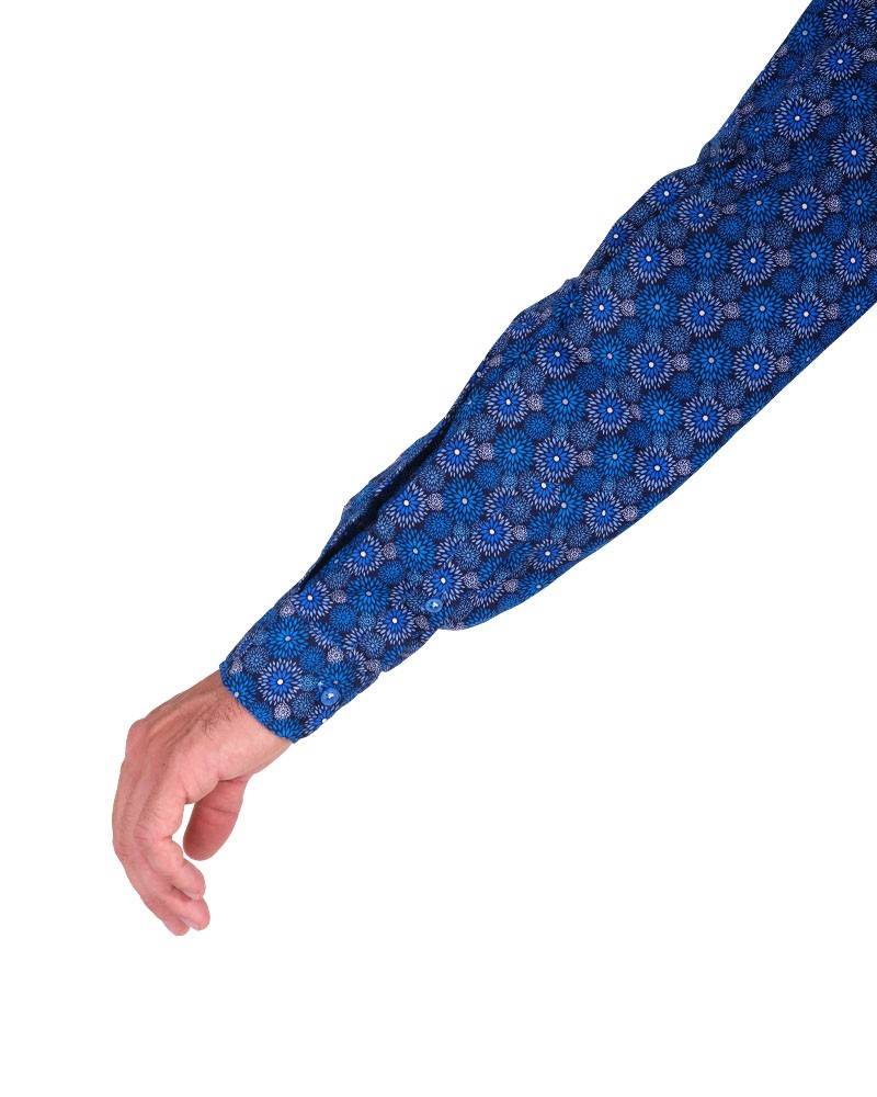 Poggianti Camicia Fantasia Collo Morbido Azzurro/Bianco Italy