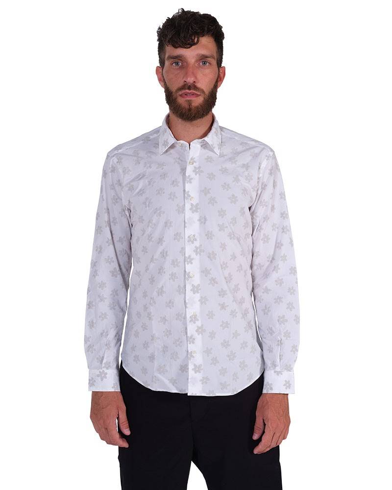 Poggianti Camicia Floreale Collo Morbido Bianca Italia