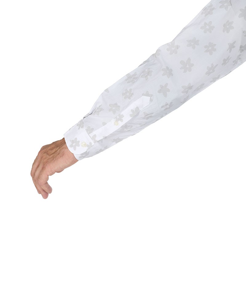 Poggianti Camicia Floreale Collo Morbido Bianca Italia