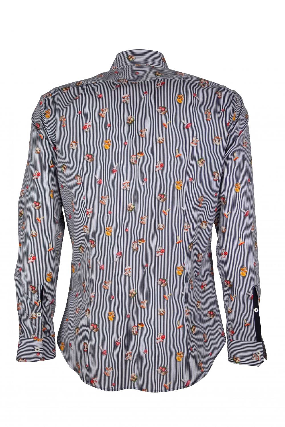 Poggianti Camicia uomo stretch con stampa funghi su riga CALCI-73-136-01 Promozione