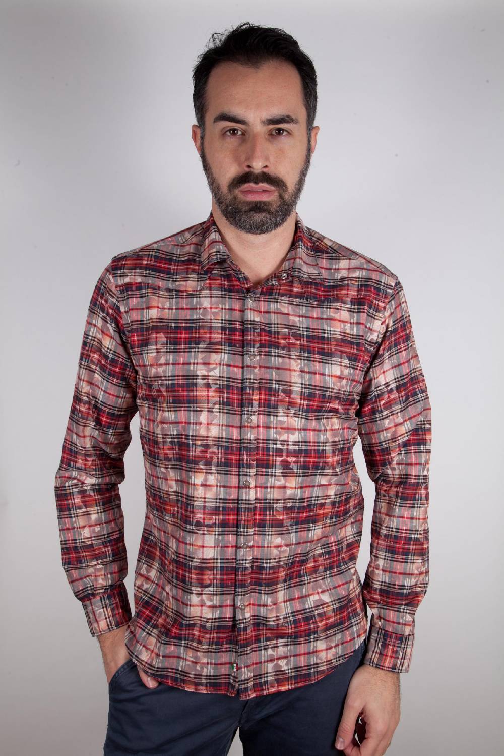 Poggianti Camicia a quadri con stampa PRUNO-66-571-01 Novità