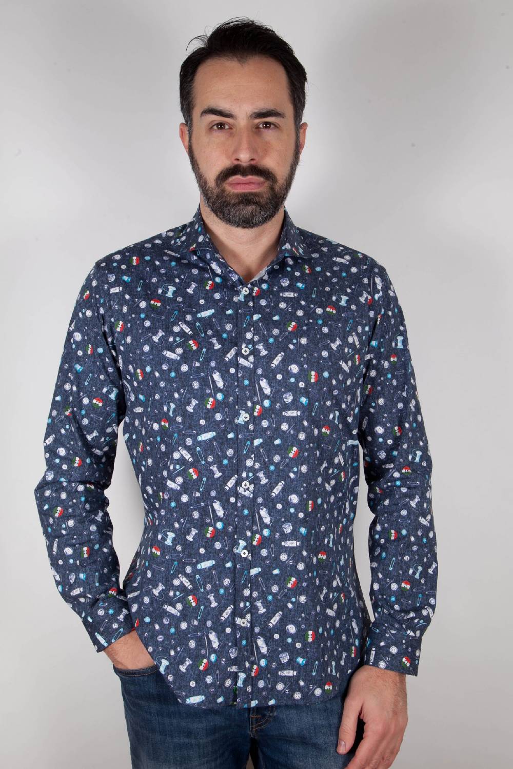Poggianti Camicia con stampa PISA-31F-524-01 Vendita Economica