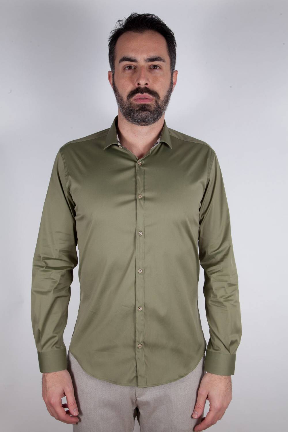Poggianti Camicia Stretch Collo francese tinta unita PRACCHIA-62M-500-03 Nuova